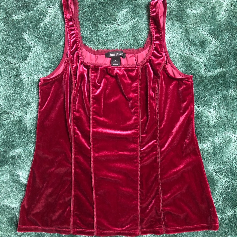 White house black market dk red velour corset top